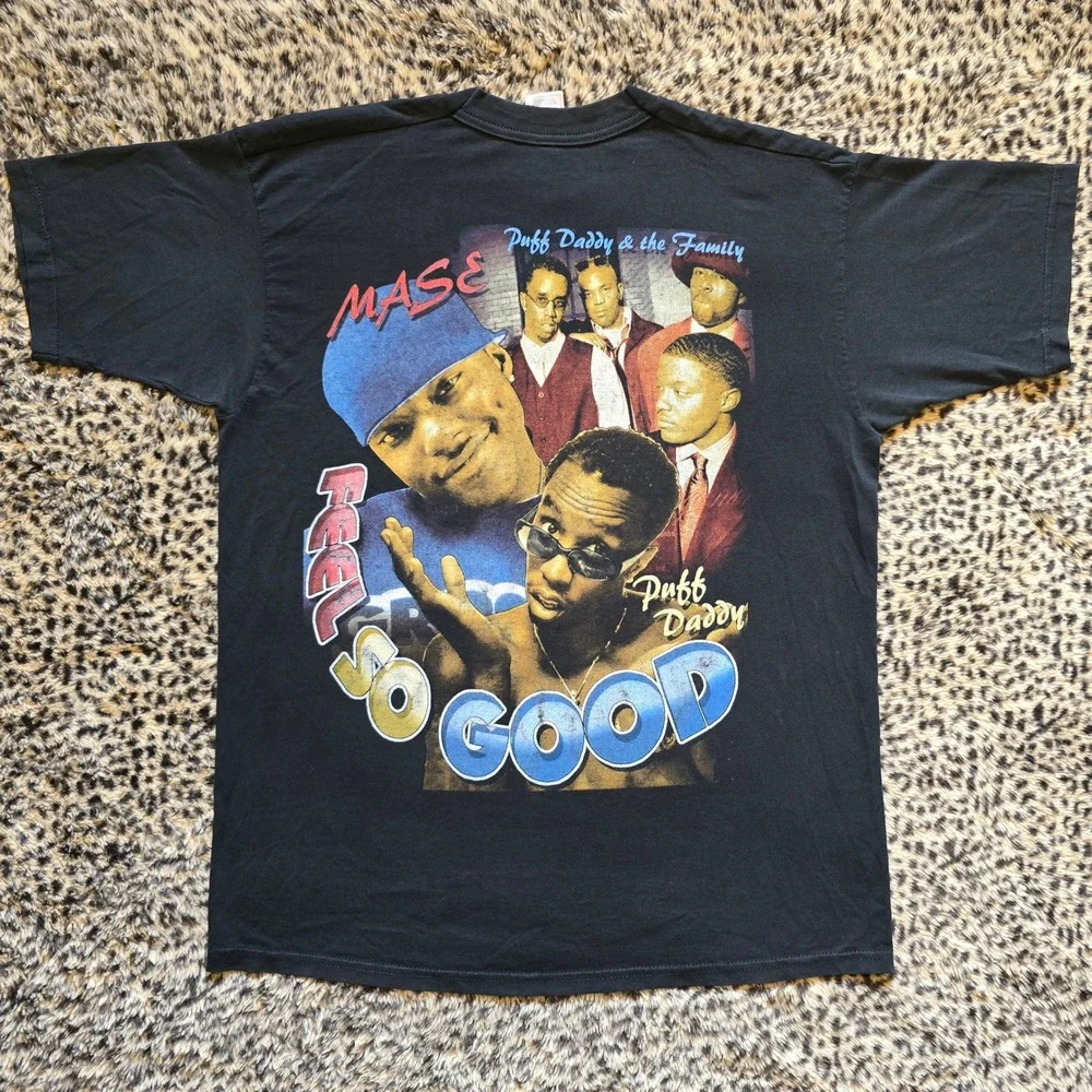 Vintage 1990s Mase x Puff Daddy Harlem World Feel So Good Faded Black Rap Tee
